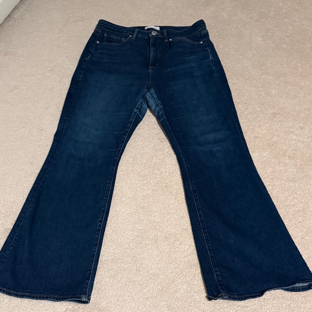 LOFT Dark Blue Curvy Slim Wide-Leg Flare Jeans